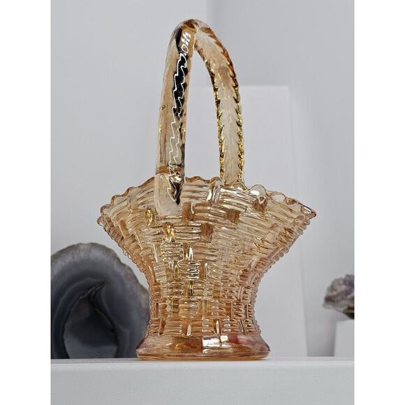 Vintage Yellowish-orange Glass Miniature Basket (Manufacturing Defects) - Picture 4 of 9